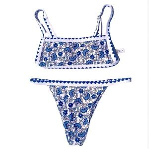 Blue and White Floral Bikini Set